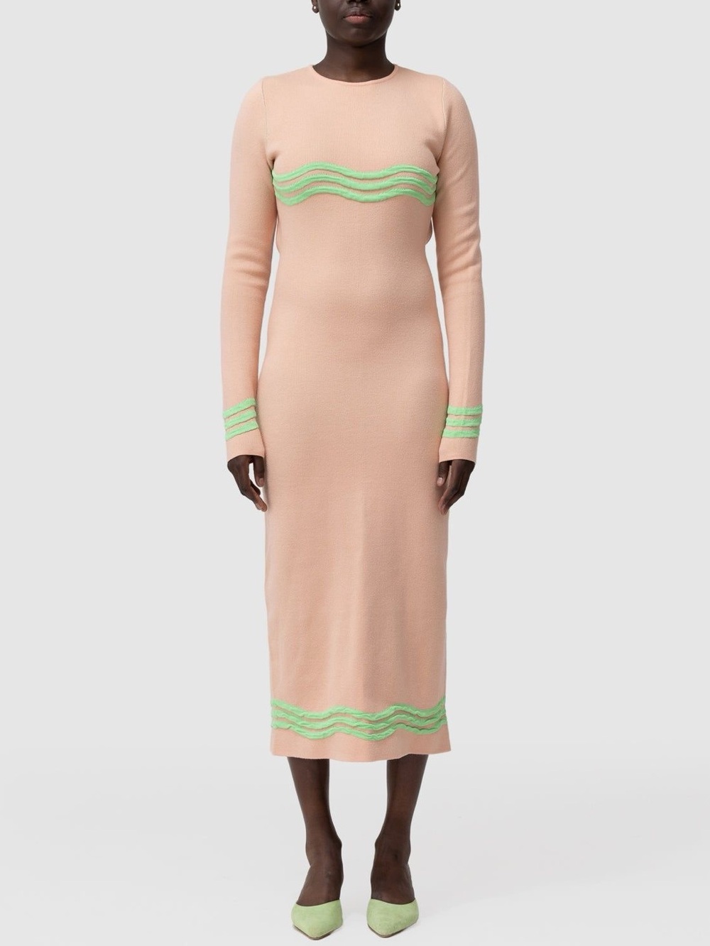 The Wolf Gang Venaya Striped Long Sleeve Knit Open Back Dress Pink Green XS